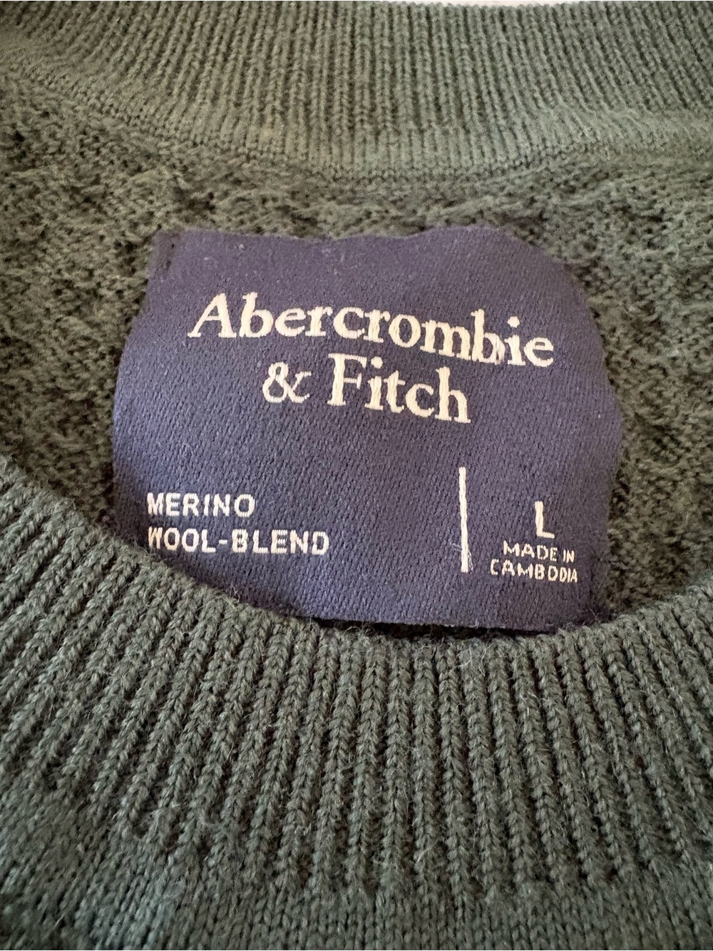 Abercrombie & Fitch Men's Textured Crewneck Sweater - Forest Green Sz L - Picture 5 of 7